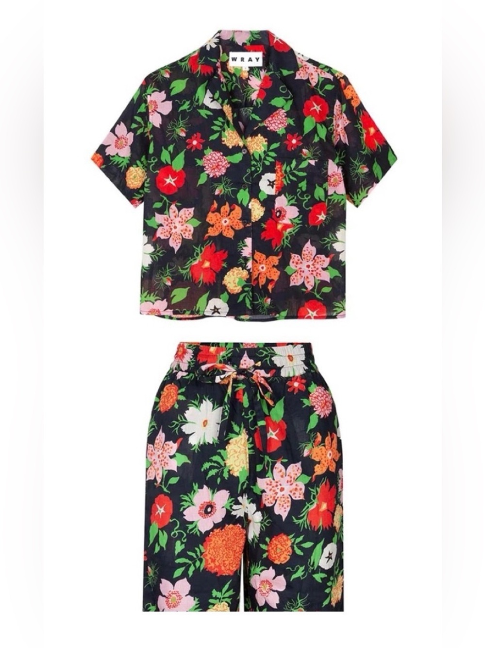 Wray NYC Floral Two Piece Set Short Sleeve Shirt Straight Leg Pants Size M NWT